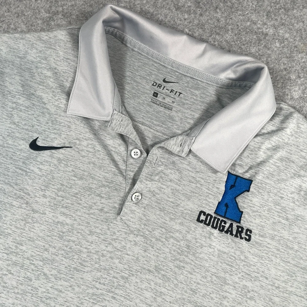 Nike Mens Polo Shirt XL Gray Dri-FIT Heathered Cougars K Logo